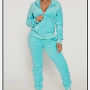 Y2K Velour Terrycloth Tracksuit The Original Trendsetter Baby Girl Set Turquoise